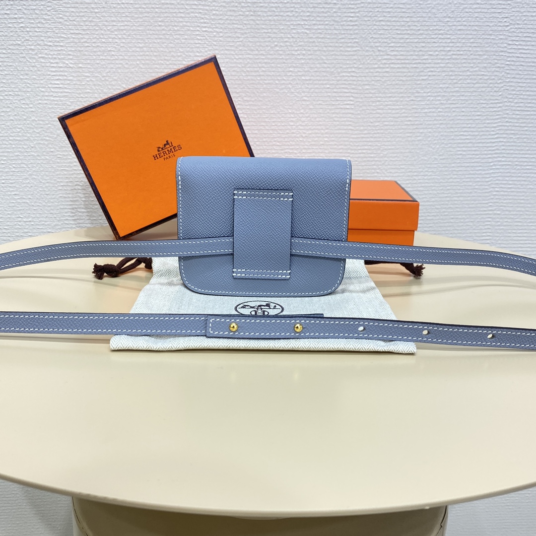 Hermes Constance Slim Wallet Belt Bag In Blue Jean Epsom Leather